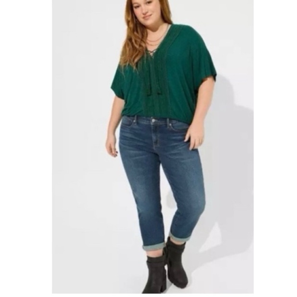 Torrid Textured Jersey V Neck Lace Up Banded Dolman Top